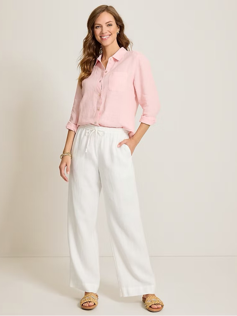 Tommy Bahama 100% Linen Drawstring Wide-Leg Pants White M